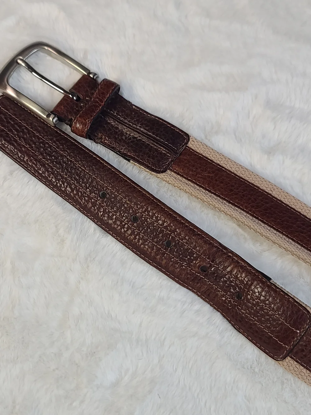 Roundtree & Yorke Brown Leather and Tan Canvas Men's Belt